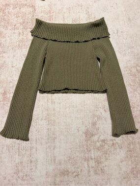 Lane201 Olive Green Ribbed Off Shoulder Sweater Women’s Large